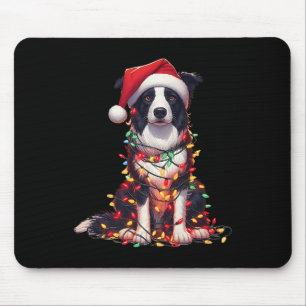 Mousepad Cachorro Border Collie Luzes de Natal Chapéu de Pa