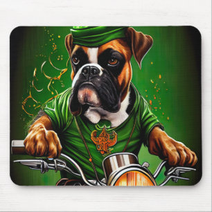 Mousepad Cachorro Boxer Dirigindo Bicicleta Dia de São Patr