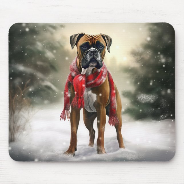 Mousepad Cachorro Boxer na Neve Natal (Frente)