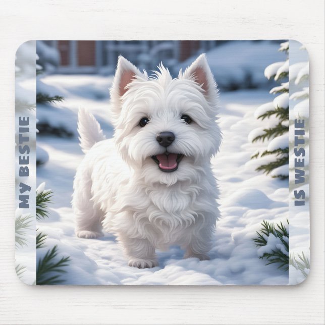 Mousepad Cachorro Branco Cachorro Branco Westit Winter Snow (Frente)