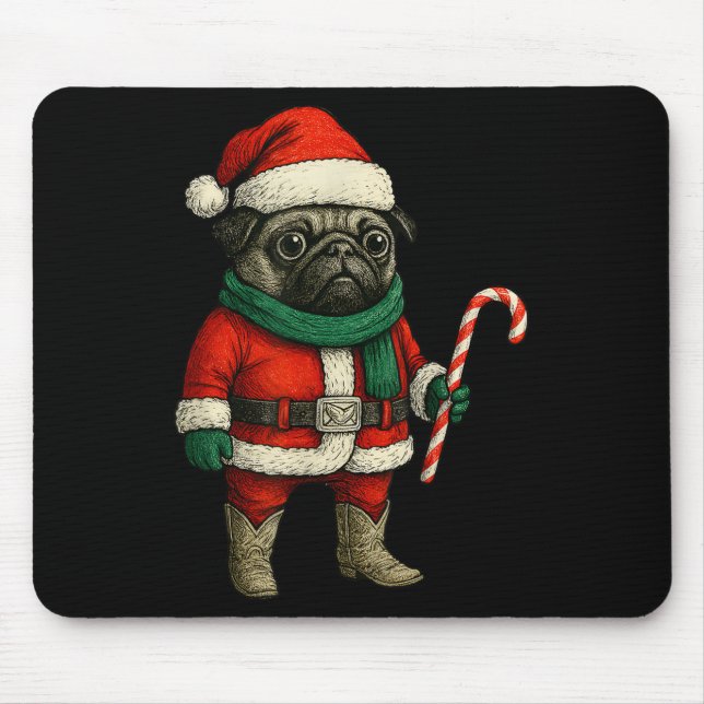 Mousepad Cachorro Cachorro Engraçado Xmas Roupa Vermelha Pu (Frente)