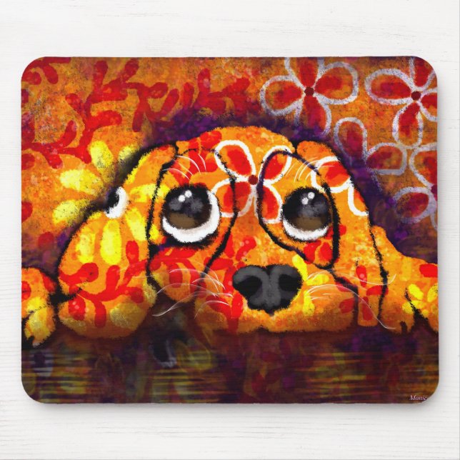 Mousepad Cachorro Cachorro Olhos Whimsg Abstrato Floral Lar (Frente)