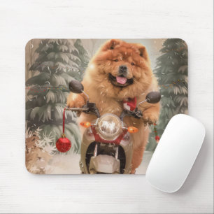 Mousepad Cachorro Chow Chow Andando de Motocicleta Natal