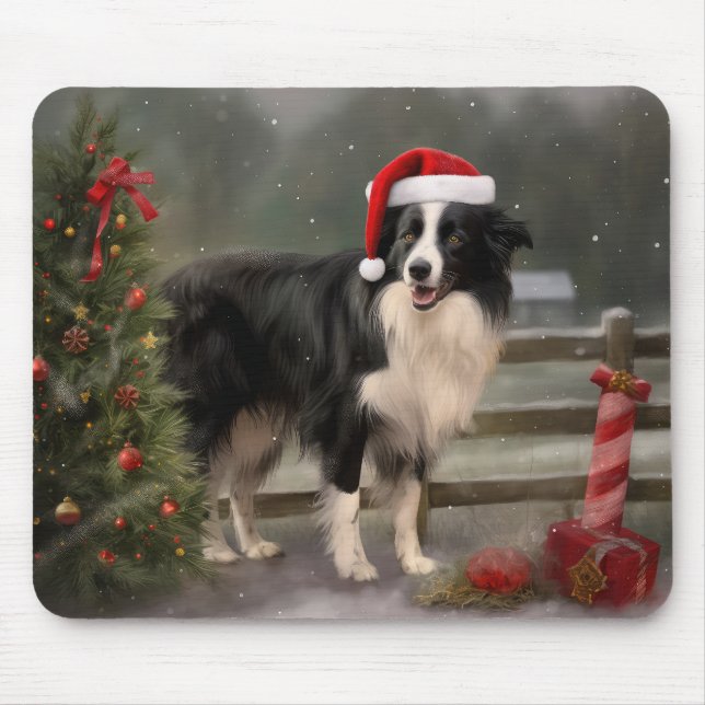 Mousepad Cachorro Collie Fronteira no Natal da neve (Frente)