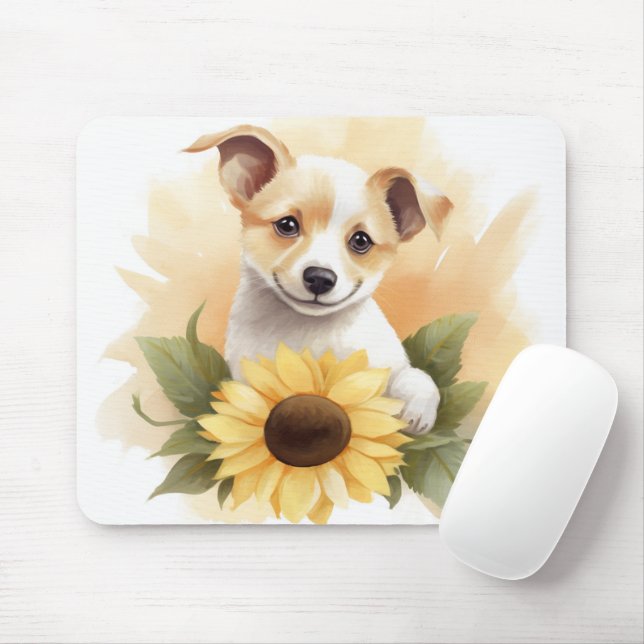 Mousepad Cachorro Com Girassol (Com mouse)