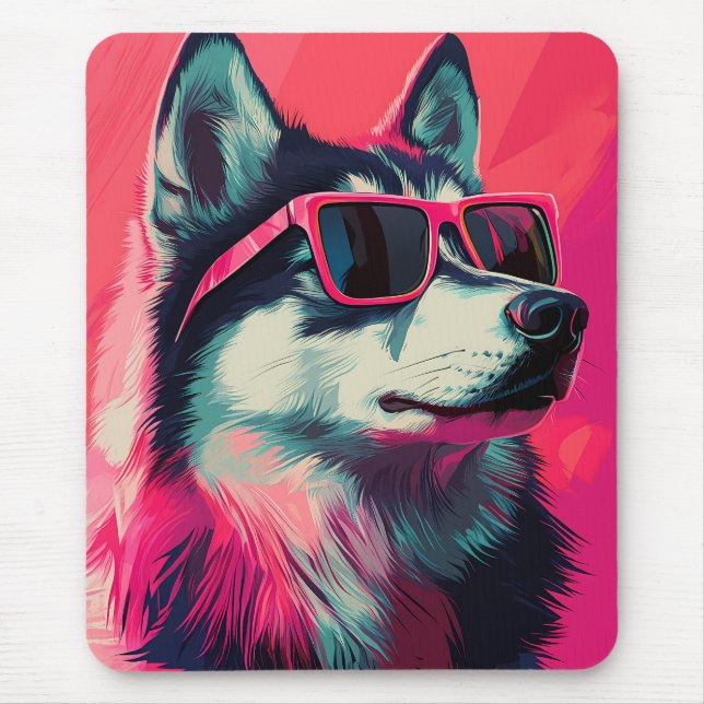 Mousepad Cachorro Cool Siberian Husky com óculos de sol (Frente)