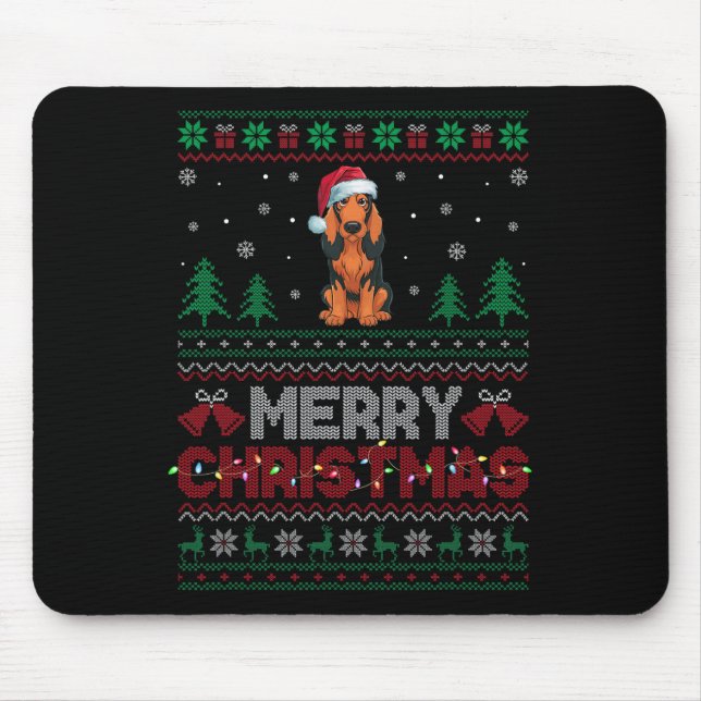 Mousepad Cachorro Coonhound Passa Santa Hera Árvore de Nata (Frente)