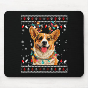 Mousepad Cachorro Corgi Fofo Chapéu de Natal de Rena do Pap