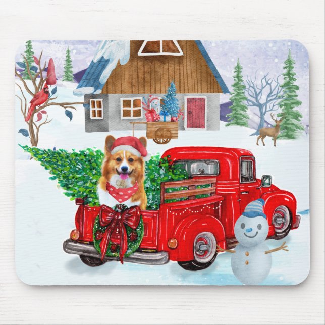 Mousepad Cachorro Corgi Na Neve Dos Caminhões De Natal (Frente)