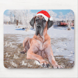 Mousepad Cachorro Cute Great Dane Sentado Na Neve Chapéu de