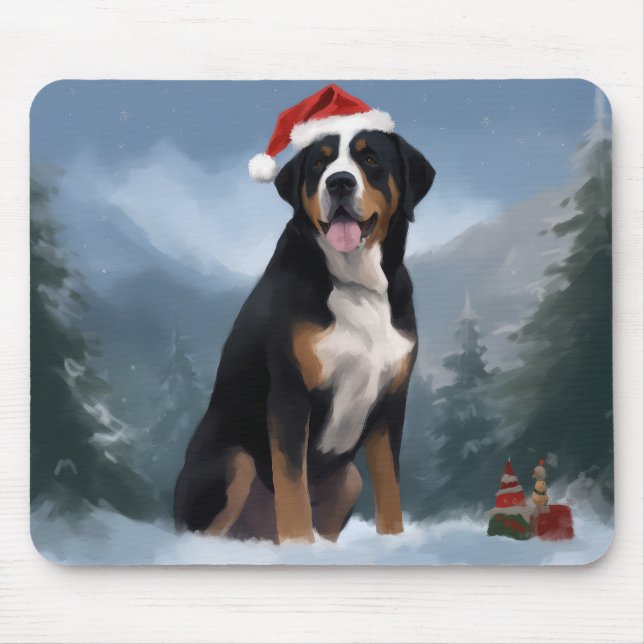 Mousepad Cachorro da Grande Suíça no Natal da Neve (Frente)
