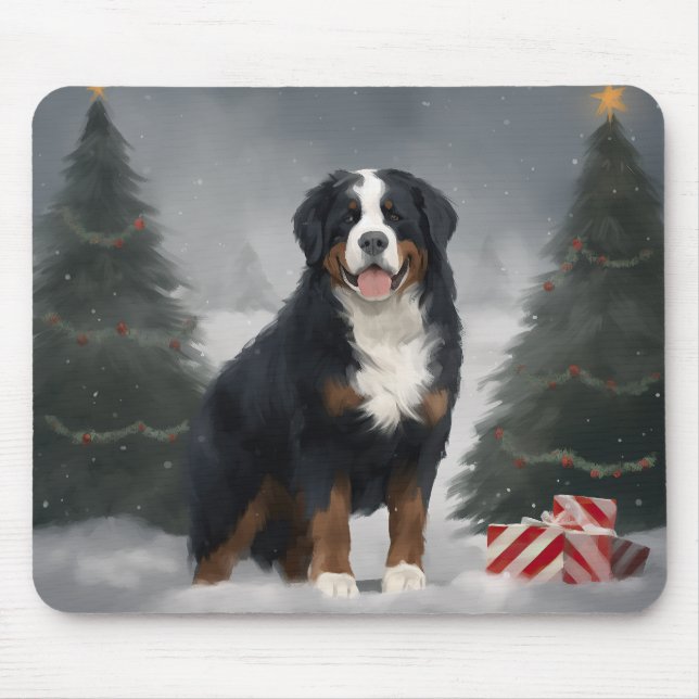Mousepad Cachorro da Montanha Bernese no Natal da Neve (Frente)