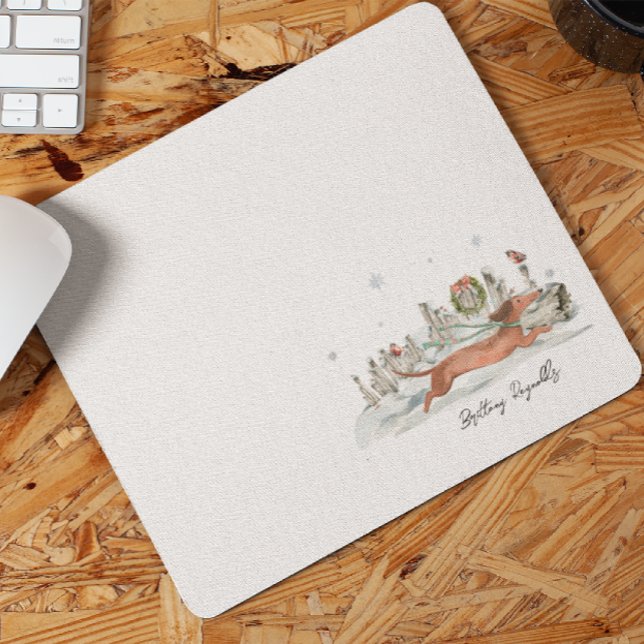 Mousepad Cachorro Dachshund Fofo de Inverno | Monograma (Criador carregado)
