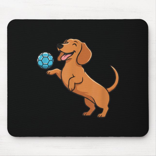 Mousepad Cachorro Dachshund Fofo Jogando Bola de Futebol Ca (Frente)
