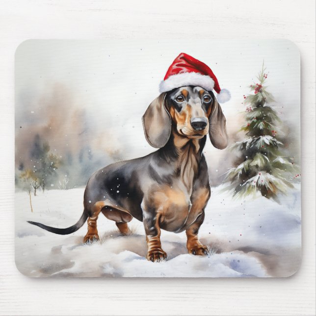 Mousepad Cachorro Dachshund na Neve Natal (Frente)