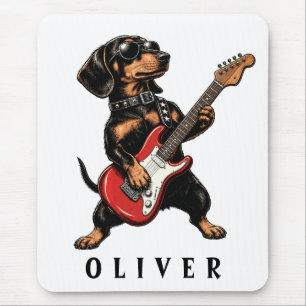 Mousepad Cachorro Dachshund Rocker Legal Tocando Guitarra E
