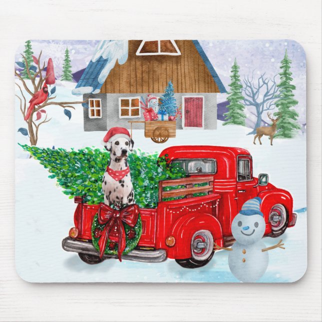 Mousepad Cachorro Dalmático Na Neve Dos Caminhões De Natal (Frente)