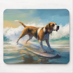 Mousepad Cachorro de caça inglês americano na praia surf pi