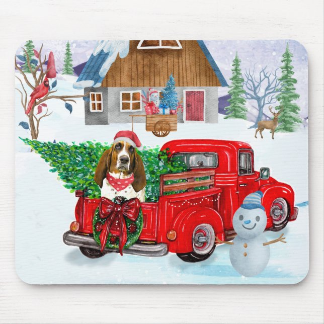 Mousepad Cachorro De Caça Na Neve De Parto De Natal (Frente)