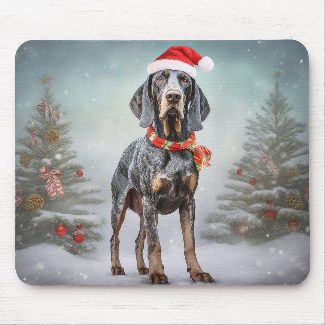 Mousepad Cachorro de Cachorro Bluetick no Natal da Neve (Frente)