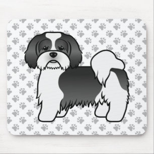 Mousepad Cachorro De Cartoon De Lhasa Apso, Preto E Branco