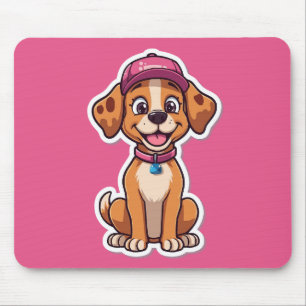 Mousepad Cachorro de Cartoon Doce - Puppy feliz no Boné Sti