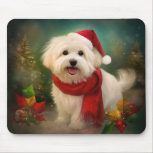 Mousepad Cachorro de Coton de Tulear no Natal da Neve