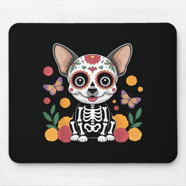 Mousepad Cachorro de Halloween Chihuahua Caveira de Açúcar (Frente)