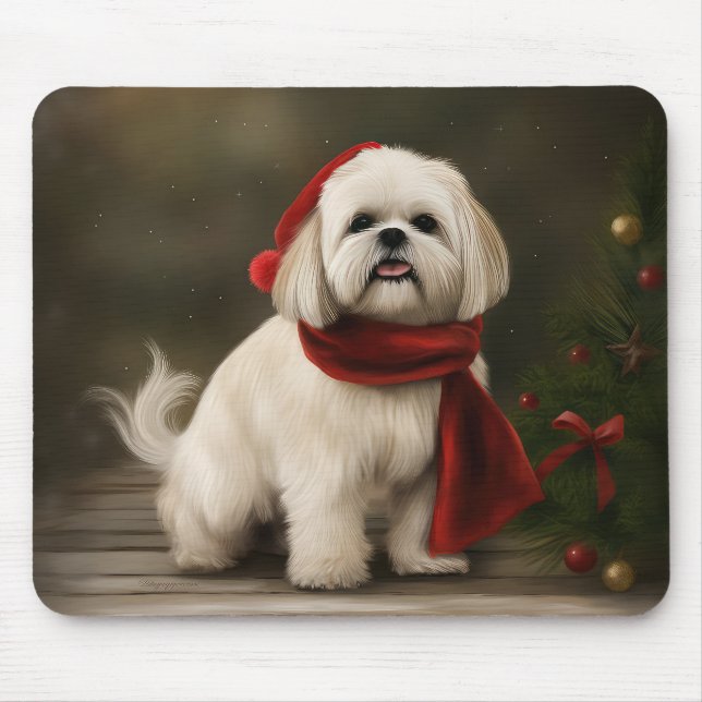Mousepad Cachorro de Lhasa Apso no Natal da Neve (Frente)
