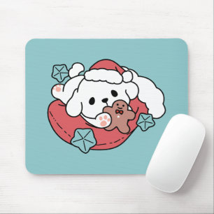 Mousepad Cachorro de Natal em Santa Hat - Feriado Cheque pa