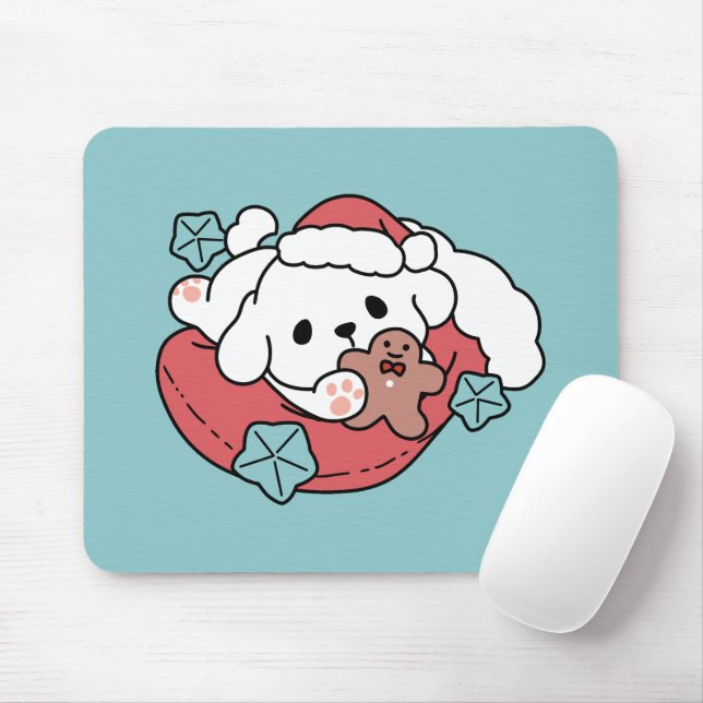 Mousepad Cachorro de Natal em Santa Hat - Feriado Cheque pa (Com mouse)