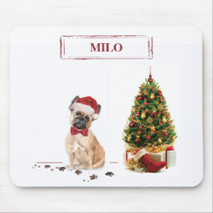 Mousepad Cachorro de Natal Engraçado, Francês, com Árvore