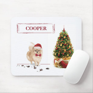 Mousepad Cachorro de Natal Engraçado Pomeraniano com Árvore