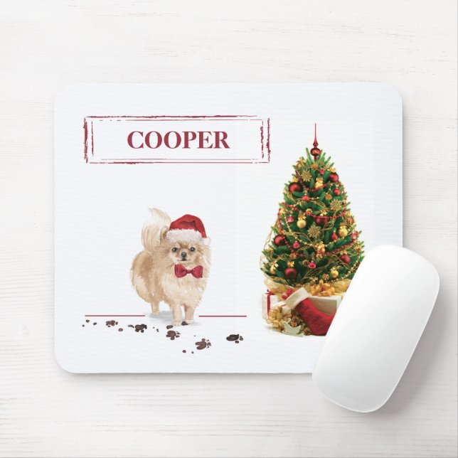 Mousepad Cachorro de Natal Engraçado Pomeraniano com Árvore (Com mouse)