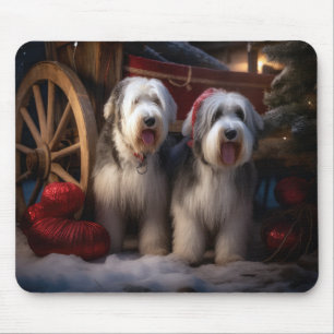 Mousepad Cachorro de Ovelha do Inglês Antigo Trenó Nevado D