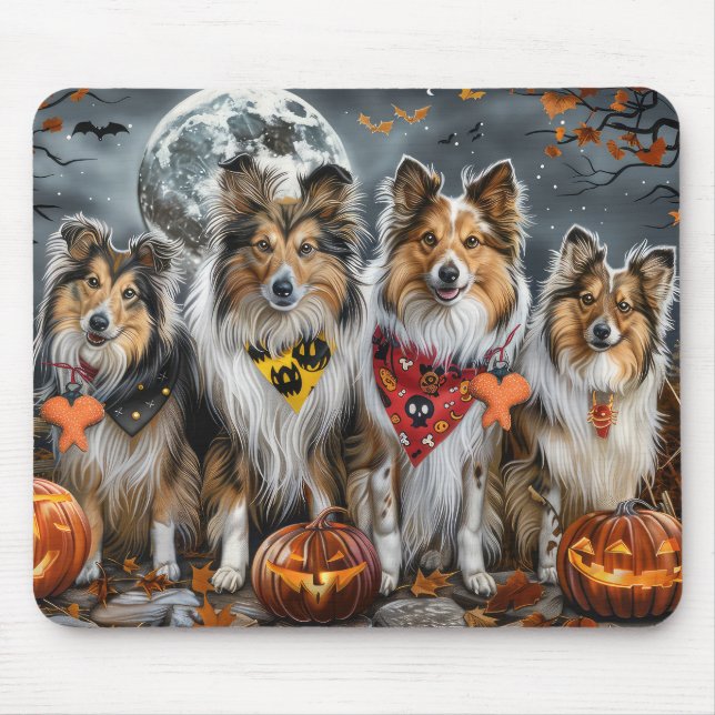 Mousepad Cachorro de Pastoreio Shetland Halloween Assustado (Frente)