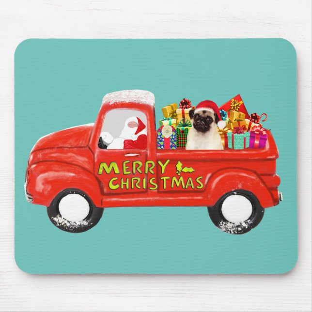Mousepad Cachorro de Pug no Caminhão de Parto de Natal (Frente)