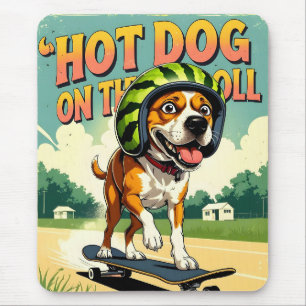 Mousepad Cachorro de Skate Verão Divertido Retro Praia