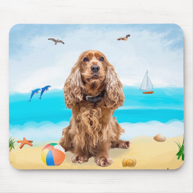 Mousepad Cachorro do Cocker Spaniel em Praia (Frente)