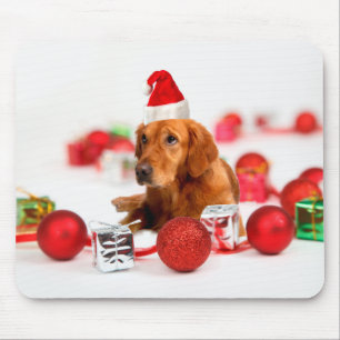 Mousepad Cachorro do ouro W Red Santa Hat Natal