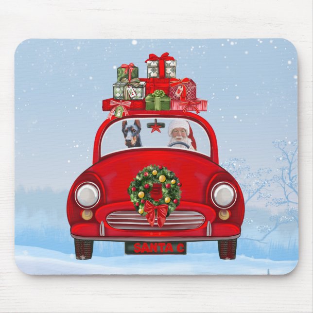 Mousepad Cachorro Doberman No Carro Com Papai Noel (Frente)