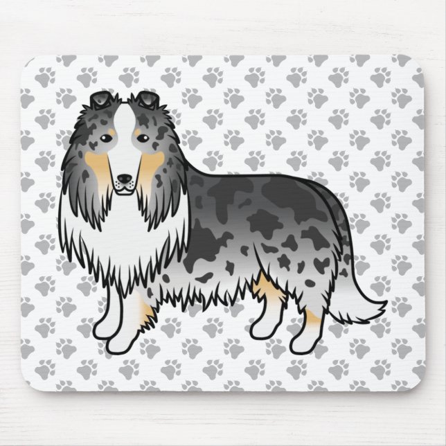 Mousepad Cachorro e patas, cor-de-rosa, cruz, azul (Frente)