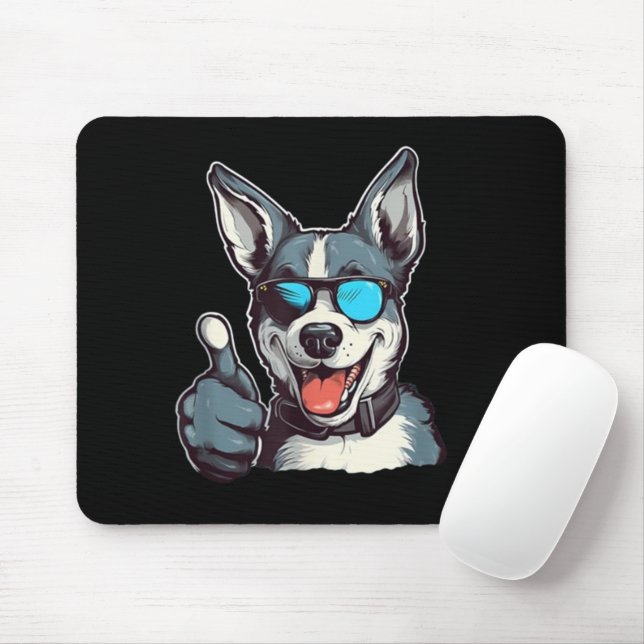 Mousepad Cachorro engraçado de óculos de sol fazendo sinal  (Com mouse)