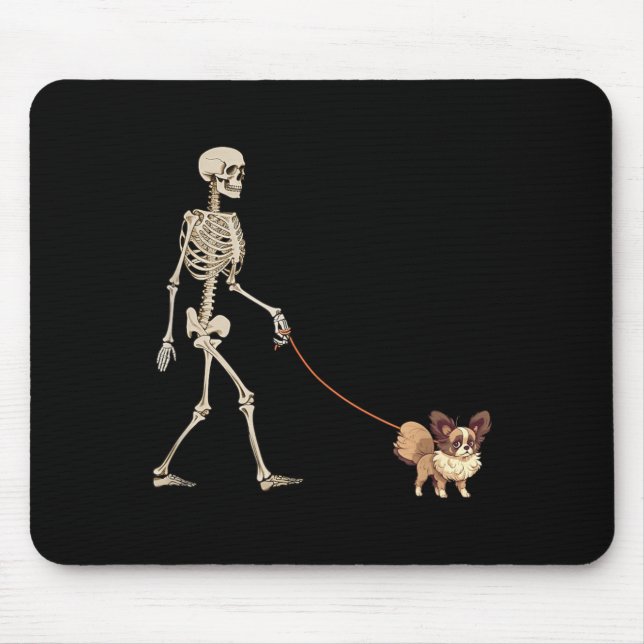 Mousepad Cachorro engraçado do esqueleto do Papillon andand (Frente)