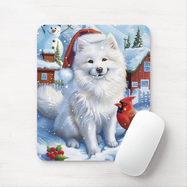 Mousepad Cachorro Eskimo Americano Winter Wonderland Natal (Com mouse)