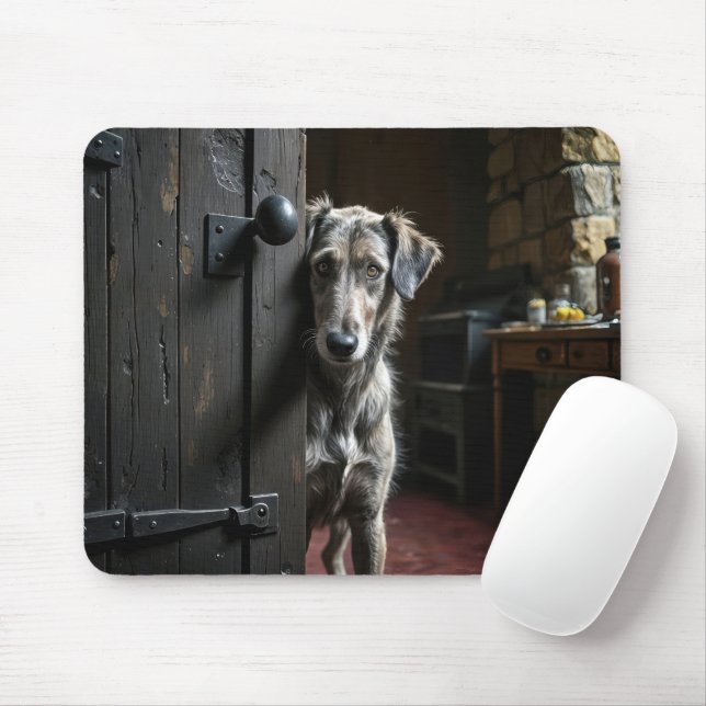 Mousepad Cachorro Espiando ao Redor de uma Porta (Com mouse)