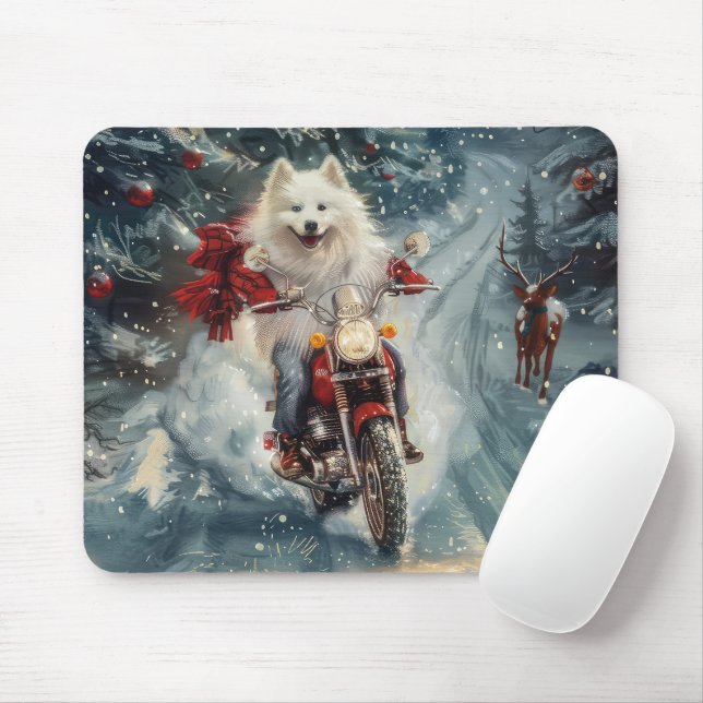 Mousepad Cachorro Esquimó Americano Pilotando Motocicleta N (Com mouse)