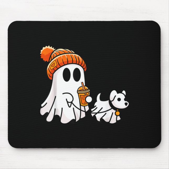 Mousepad Cachorro Fantasma Andando Roupa de Halloween Engra (Frente)