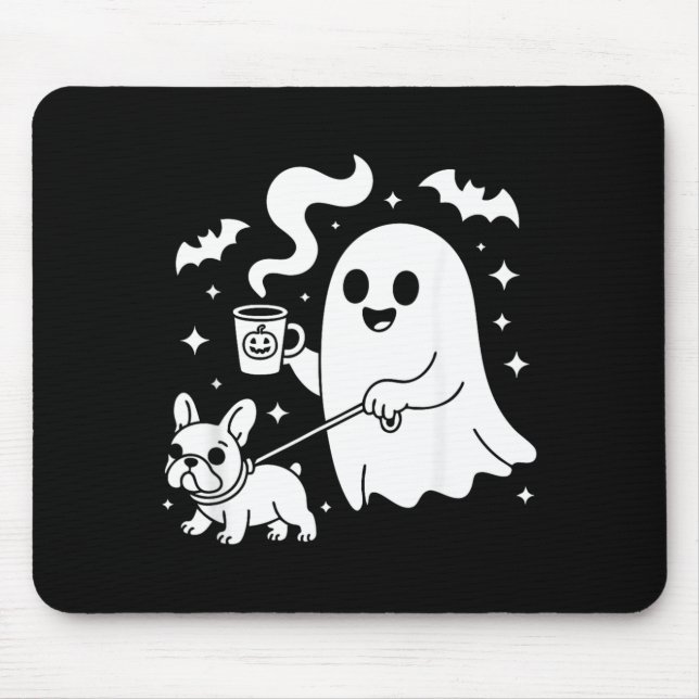 Mousepad Cachorro Fantasma Bulldogue Francês Café Halloween (Frente)