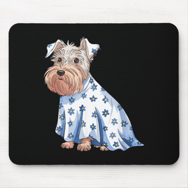 Mousepad Cachorro Fantasma de Halloween Com Flores Engraçad (Frente)